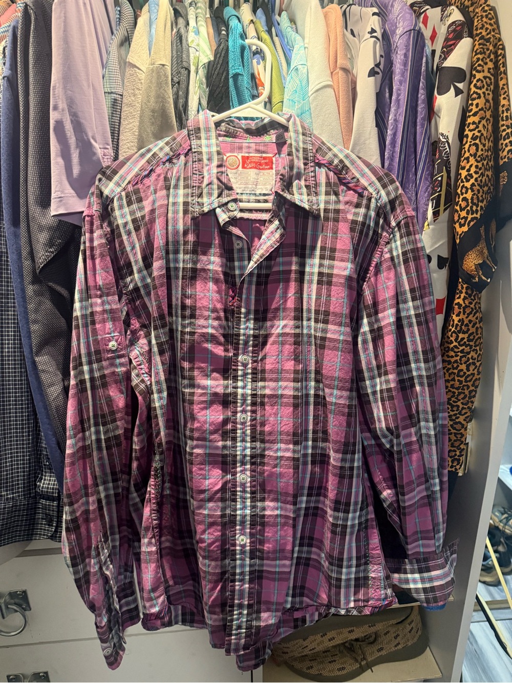 Robert Graham Purple and Black Plaid Button-Down Shirt